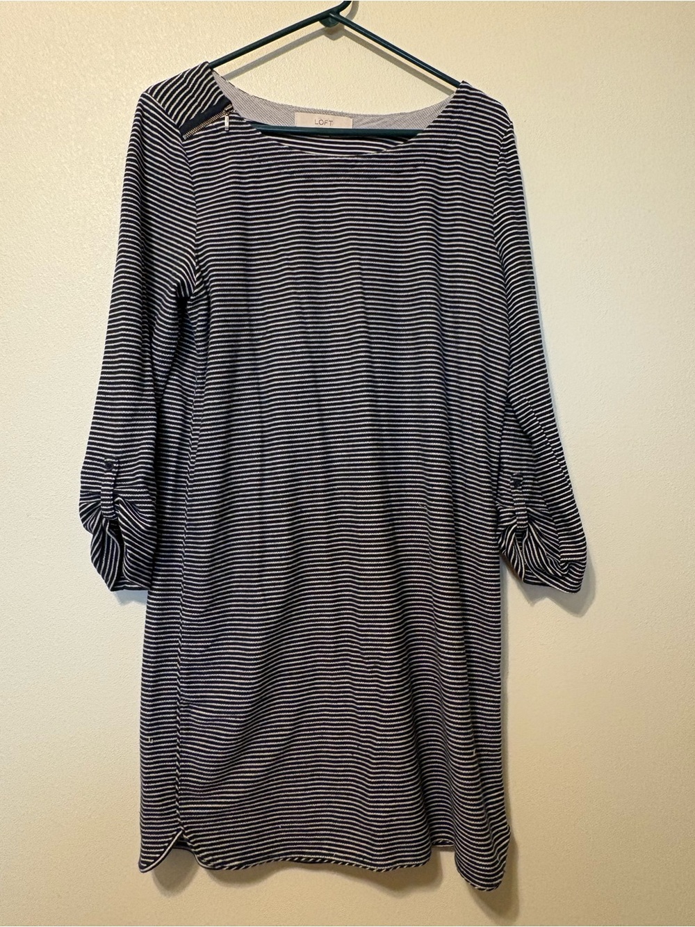 LOFT black and White Striped Long Sleeve Boatneck Dress